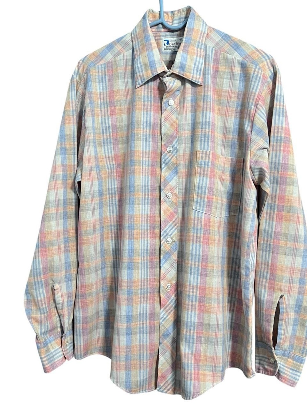 Dan River Crayon Plaid Button Down Shirt Size L